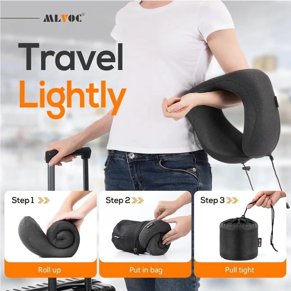 NWT MLVOC memory foam travel pillow, carrying case and eye cover - Picture 2 of 8